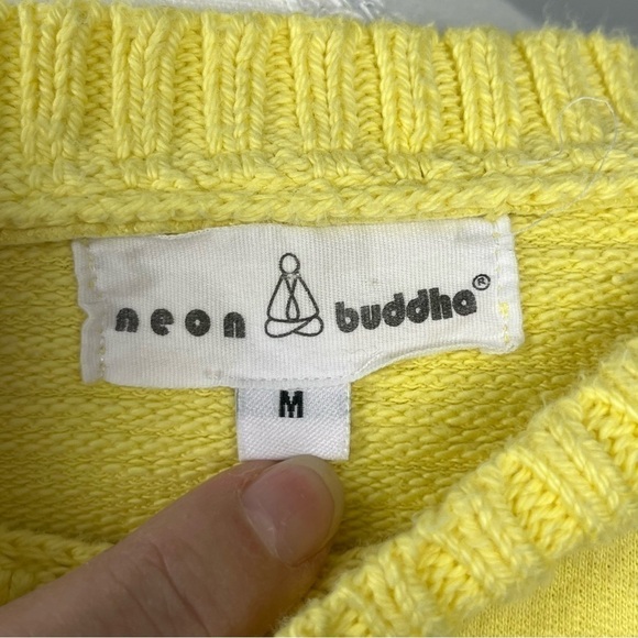 Neon Buddha South Beach yellow knit asymmetrical sweater detail top, medium. - Picture 6 of 9